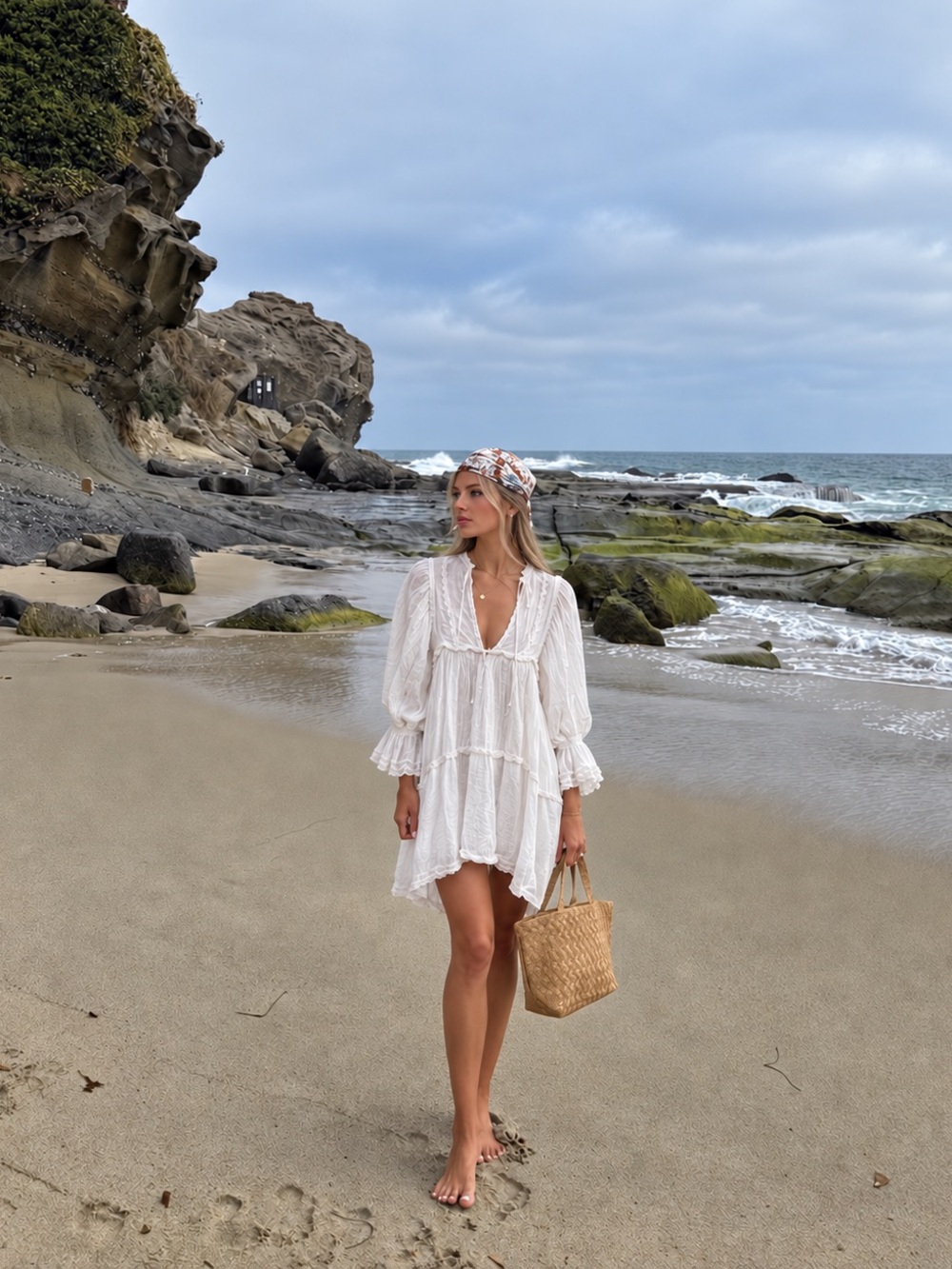 H&M Cream Ruffled dress